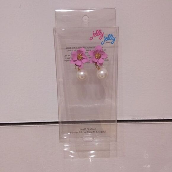 Pink flower pearl drop earrings - Picture 1 of 2